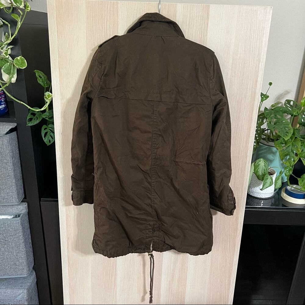 Zara Basic Brown Cotton Crossover Parka Jacket Medium - Picture 4 of 5
